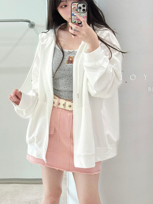 Thin solid color hooded cardigan