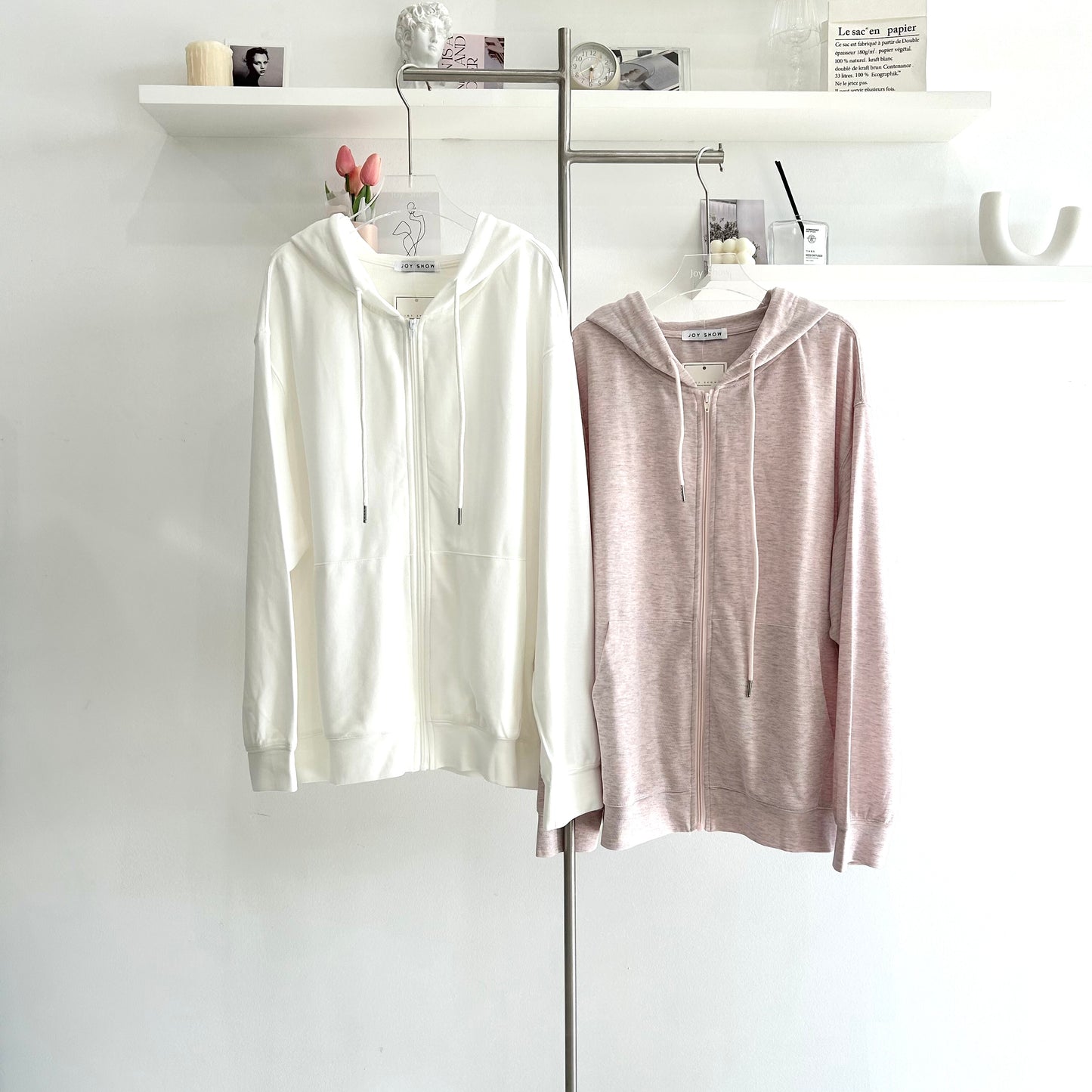 Thin solid color hooded cardigan