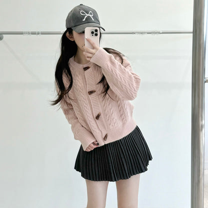 Detachable Bow Wool Pleated Skirt