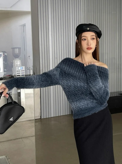 Off-Shoulder Collared Sweater