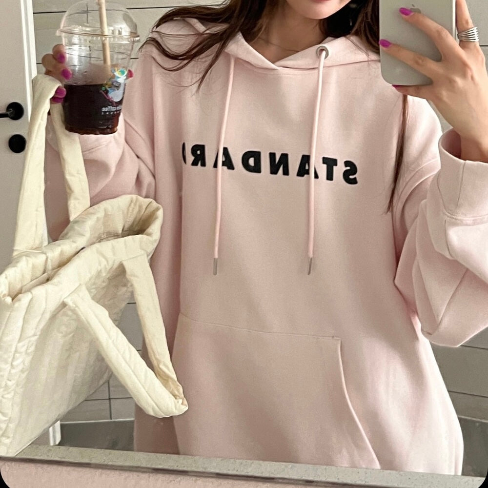 Letter Printed Hooded Sweatshirt