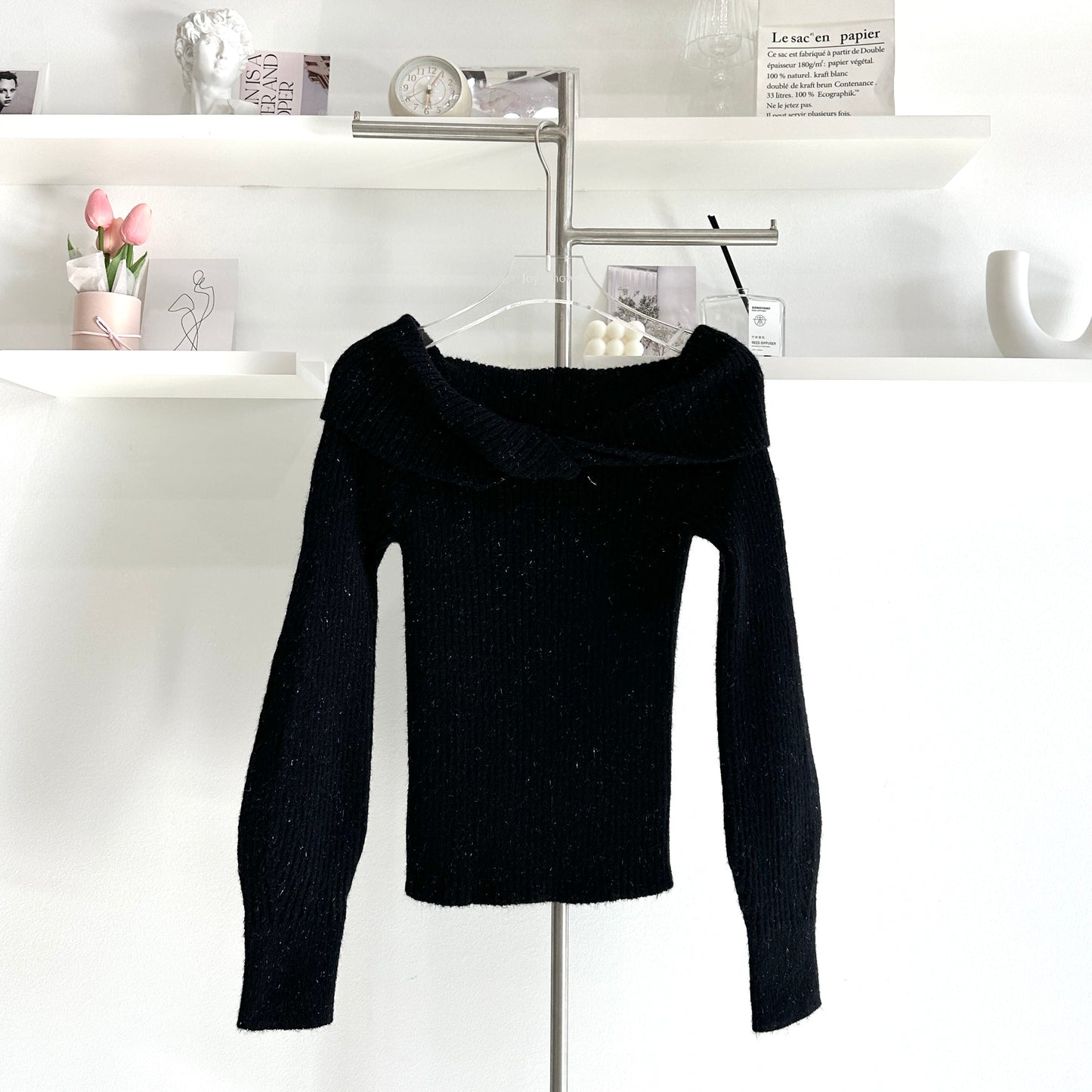 Twist Knot Off-Shoulder Sparkle Sweater