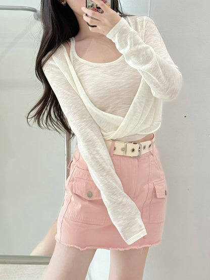 Ultra-thin vest knitted two-piece set