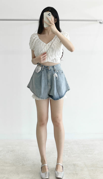 Cross-over short-sleeve cropped top
