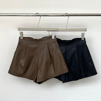 High-Waisted A-Line Leather Shorts