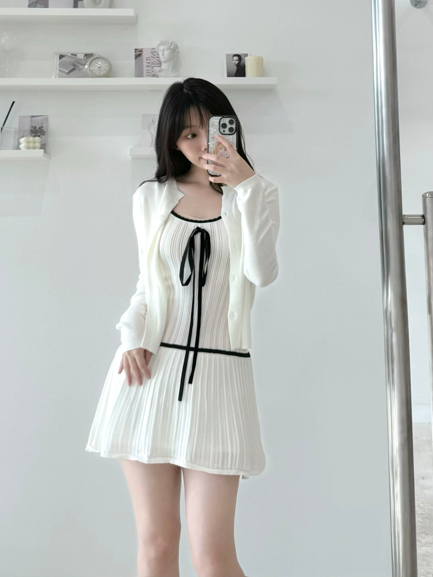 Contrast Tie-Waist Knit Dress