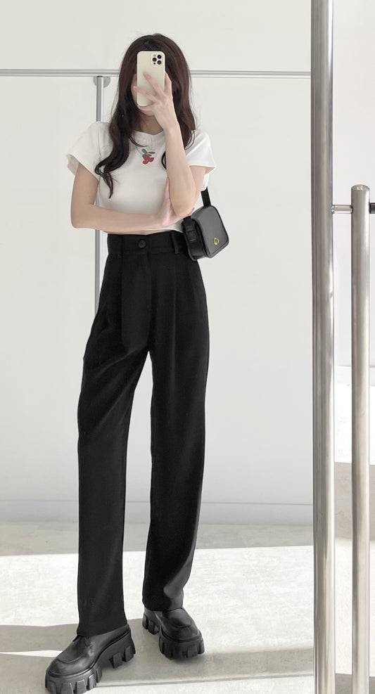 High-Waisted Straight-Leg Suit Trousers