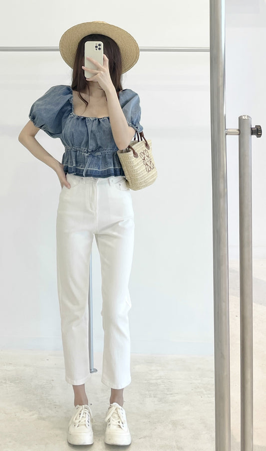 denim short-sleeve shirt