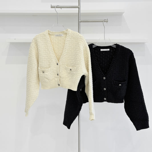 V-neck long-sleeve knitted cardigan