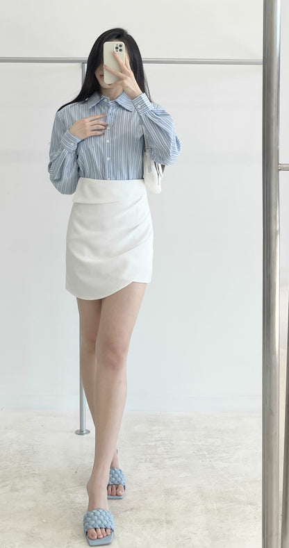 high-waisted pleated blazer skirt