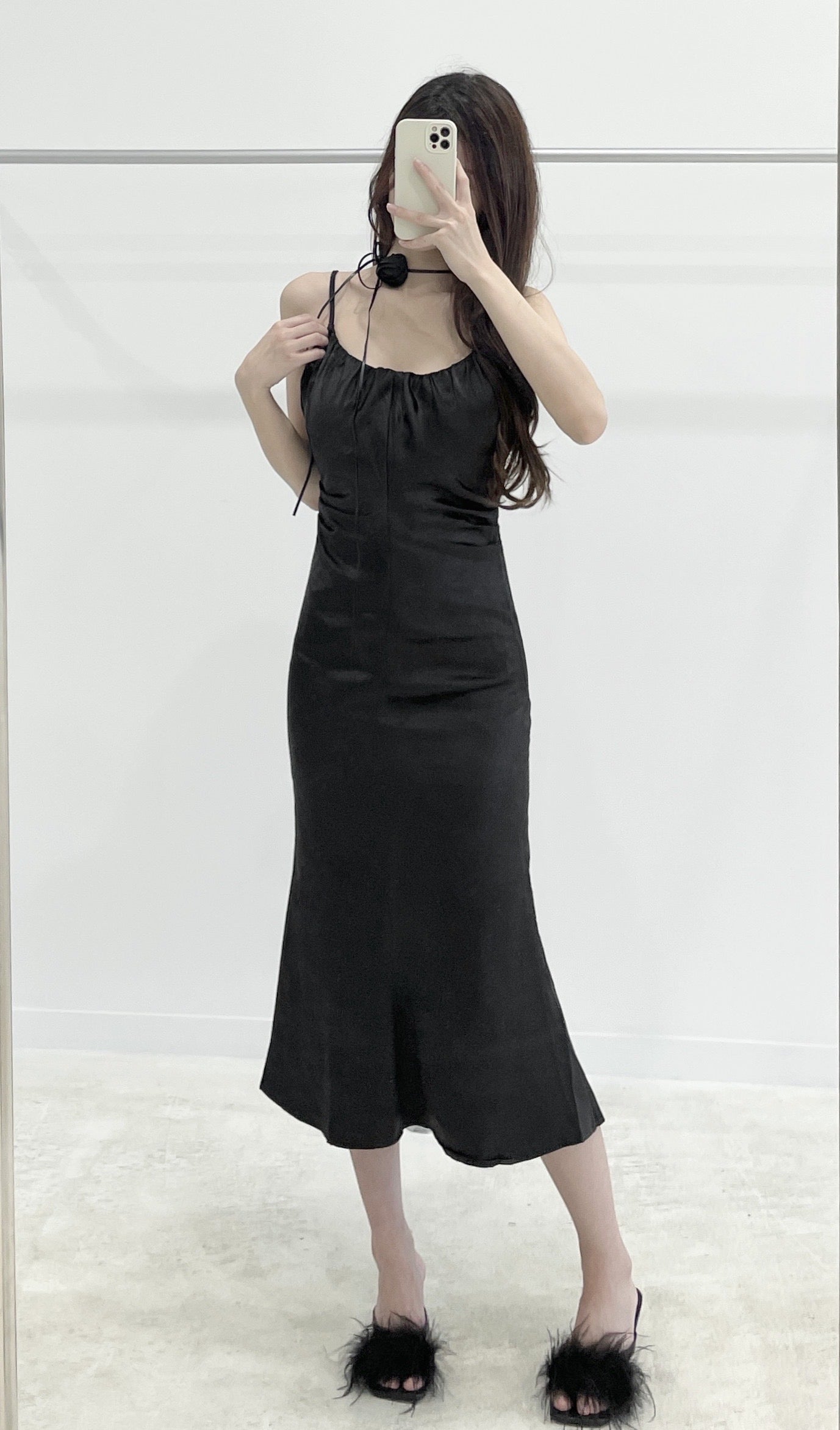 Satin strap maxi skirt