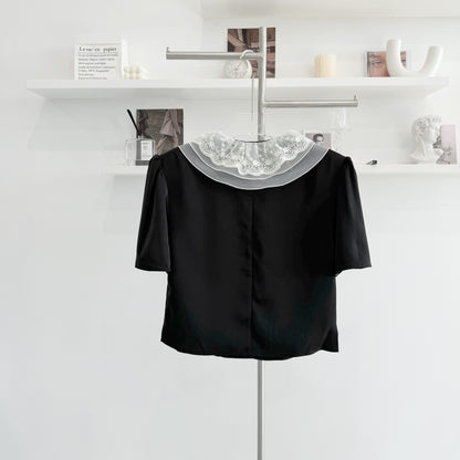 Collared short-sleeve blouse