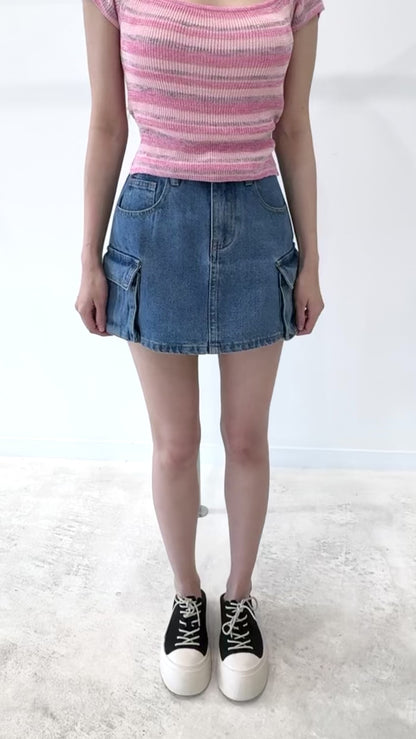 Pocket Denim Workwear Mini Skirt
