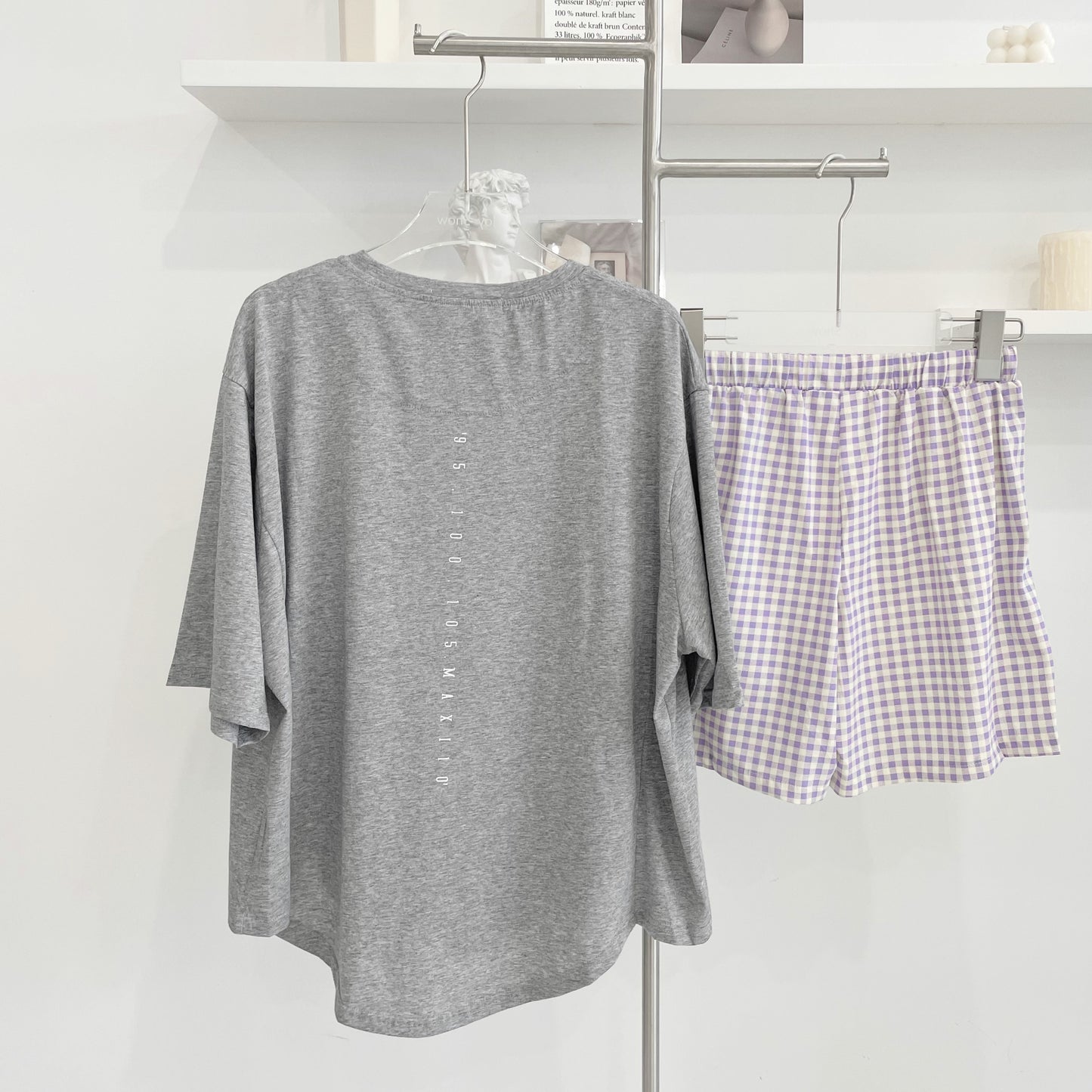 Contrast-color Plaid Pajama Set